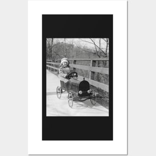 Little Girl Driving Pedal Car, 1922. Vintage Photo Posters and Art